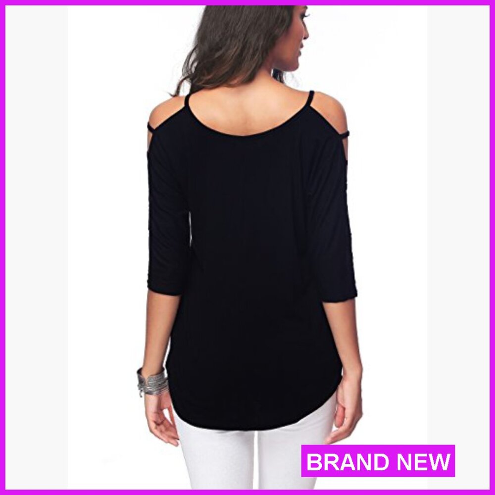 Cold Shoulder Tunic Top 3/4 Sleeve Sexy Going Out Casual Loose Fit - Picture 4 of 5